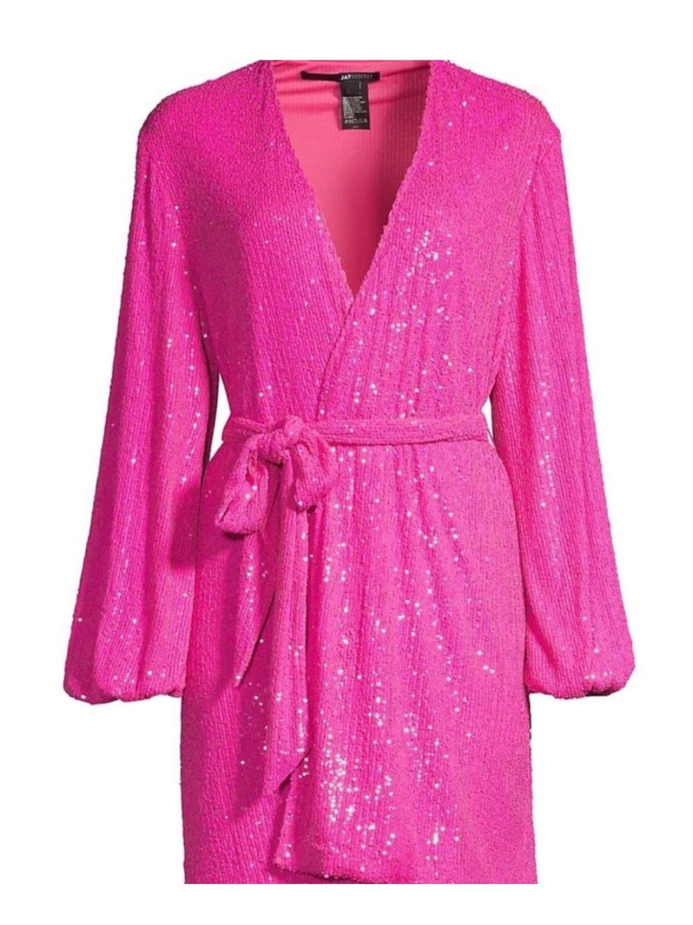 JAYGODFREY Jay Godfrey Polly Sequin Wrap Mini Dress Robe Hot Pink Long Sleeve 14